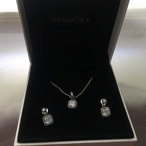 PANDORA 17.7" Necklace & Earring Sterling Silver
